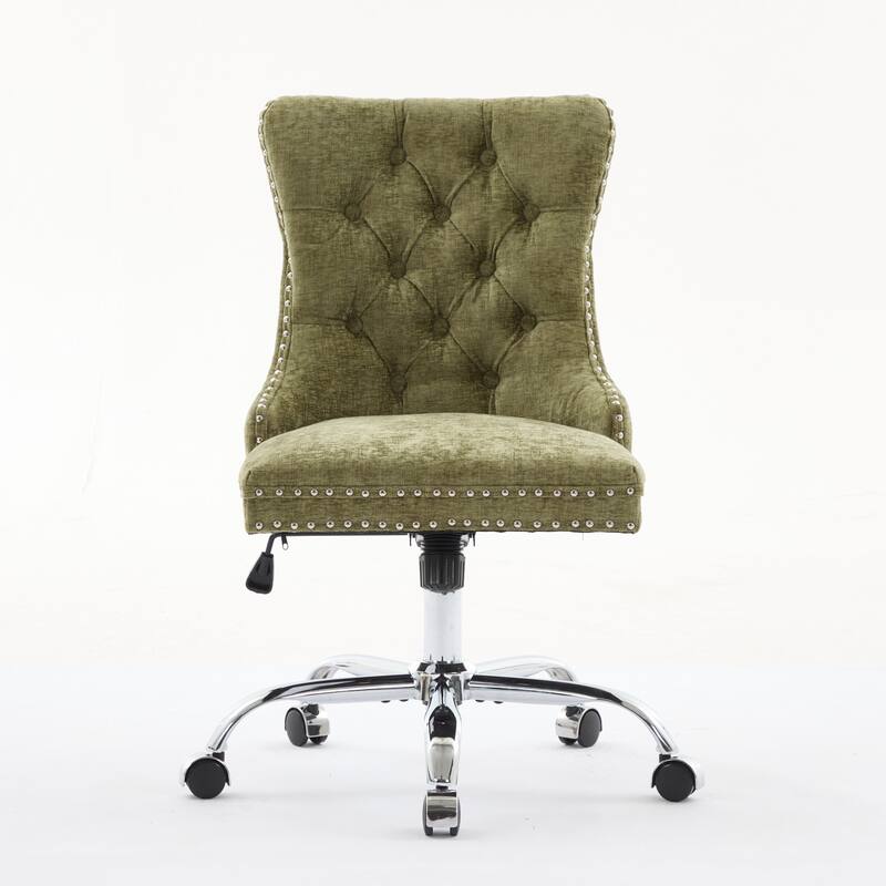 Modern Chenille Upholstered Tufted Button Home Office Chair with Chrome Metal Base,Adjustable Desk Chair Swivel Office Chair