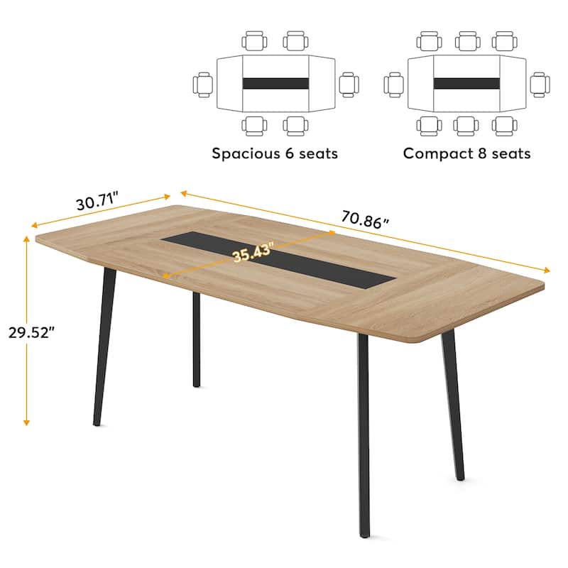 70.86L x30.71W x 29.52H Inches Rectangle Modern Dining Table for 6-8 People, - Oak - 70.86L x30.71W x 29.52H