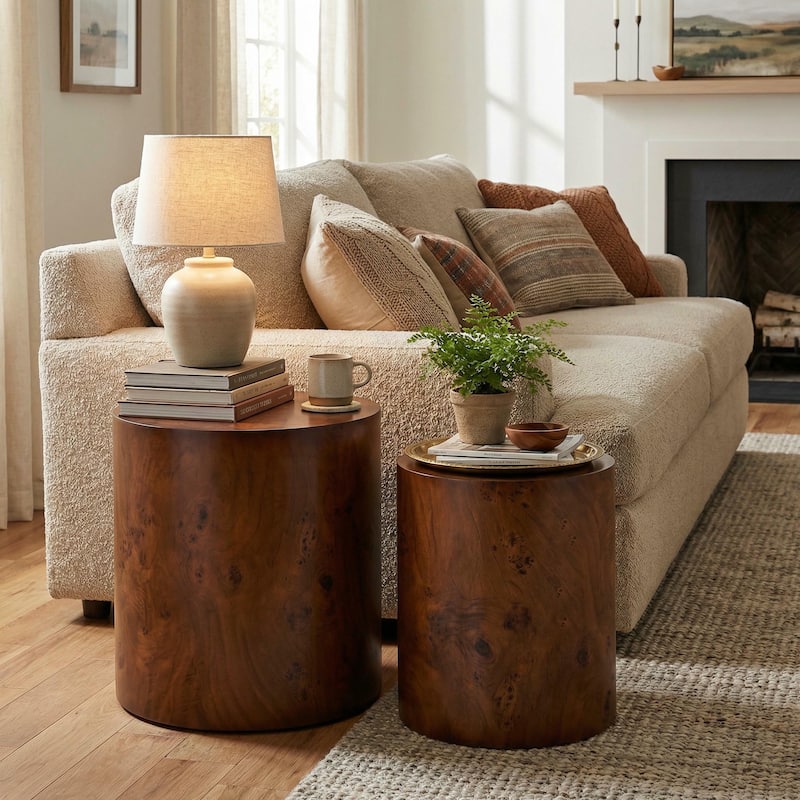 Christopher Knight Home - Mollet Modern 2-Piece Nesting Side End Table Set with Cylindrical Silhouette, Versatile Indoor Use - Walnut