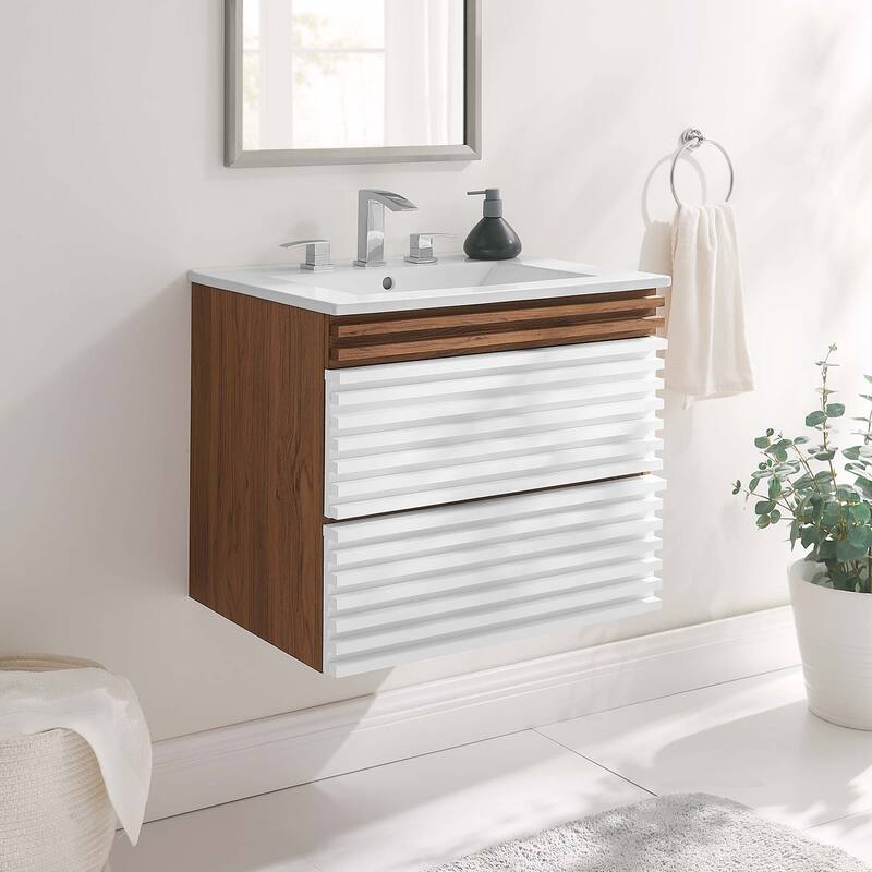 Render 24" Wall-Mount Bathroom Vanity - White Walnut White