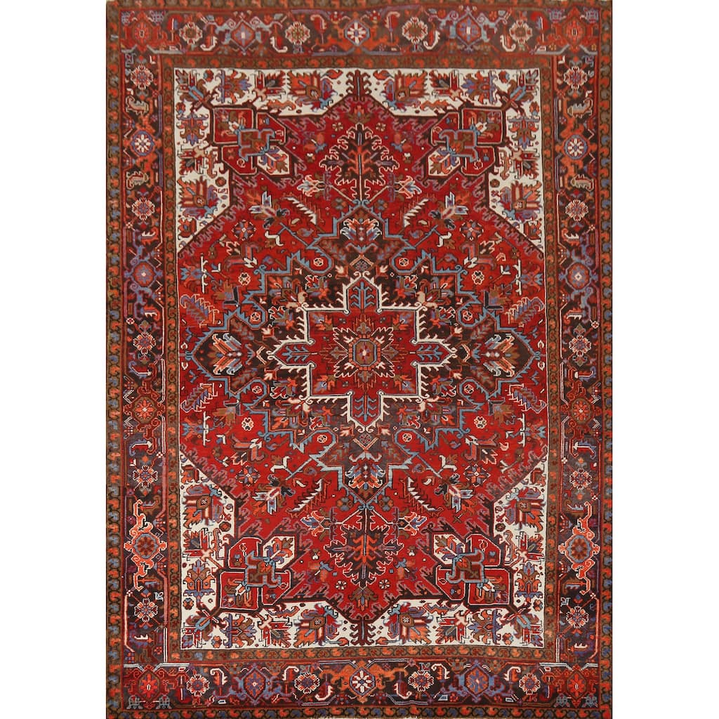 Hand Knotted Oriental 100% Wool Carpet Traditional Medallion Red Heriz Area Rug - 8' 8'' X 6' 9''