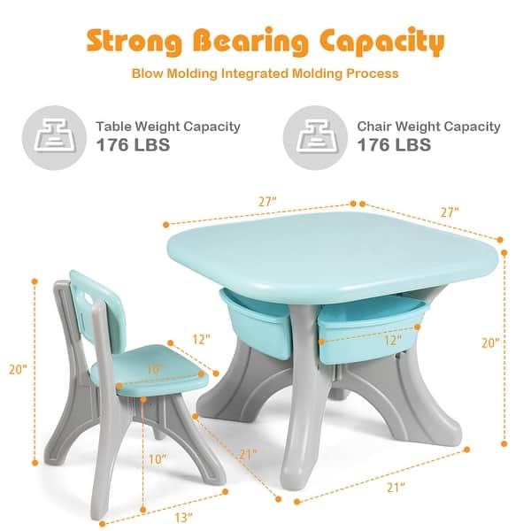 Kids Table and 2 Chair Set Children Activity Art Table Set