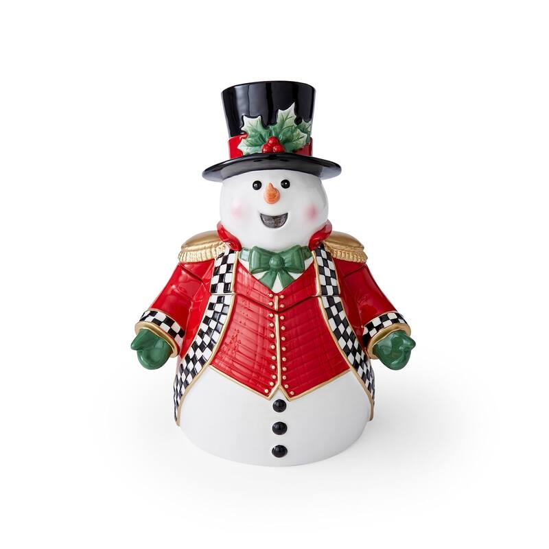 Spode Christmas Tree Black and White Snowman Cookie Jar - 4" L x 5" W x 13" H - Multicolored - 4" L x 5" W x 13" H