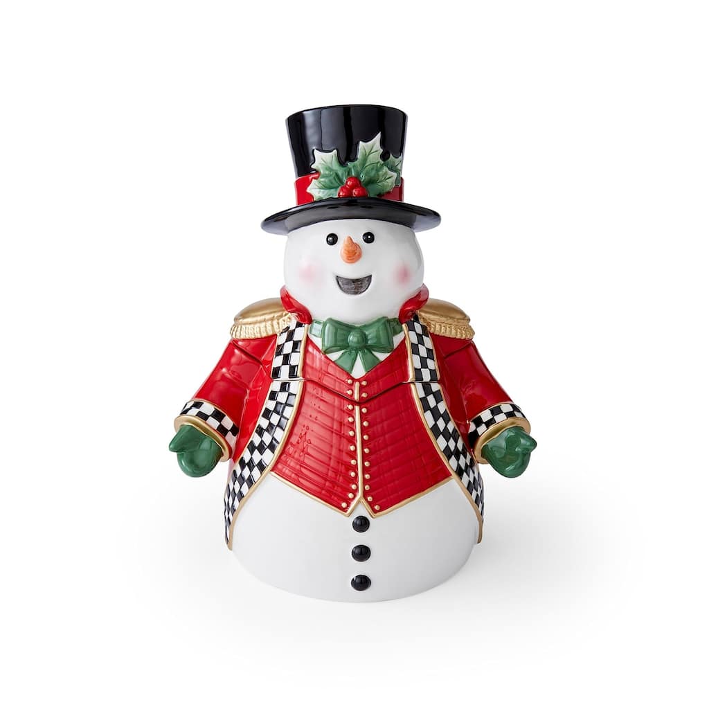 Spode Christmas Tree Black and White Snowman Cookie Jar - 4" L x 5" W x 13" H