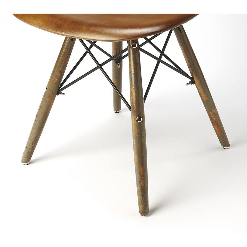 Modern Faux Leather Side Chair with Copper Legs and Brown Upholstery - 18” x 16” x 32”