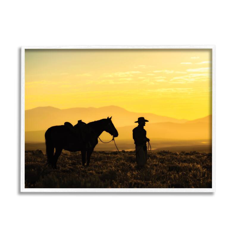 Stupell Cowboy Sunset Landscape Framed Giclee Art Design by PBurchettePhoto