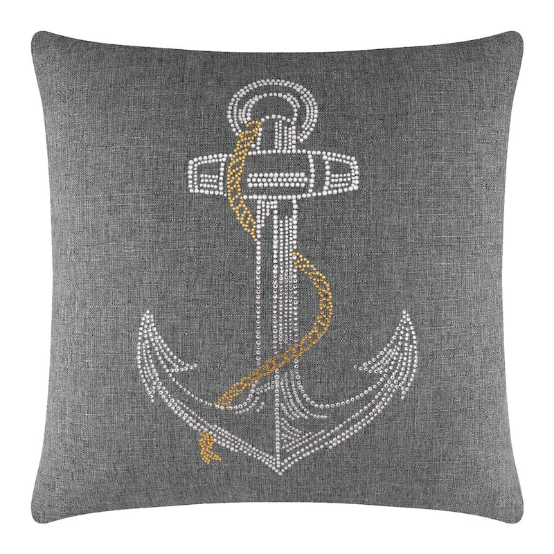 Sparkles Home Rhinestone Anchor Pillow - 16x16 - Grey