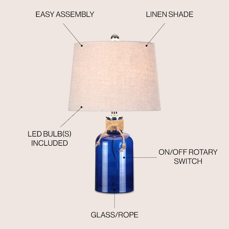 Monkey's 23.5" Glass Bottle LED Table Lamp, Cobalt/Natural by JONATHAN Y