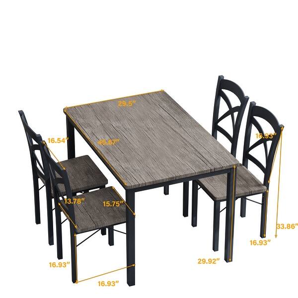 5 Piece Dining Table Set Wooden Dining Table Metal Frame and 4 Chairs X