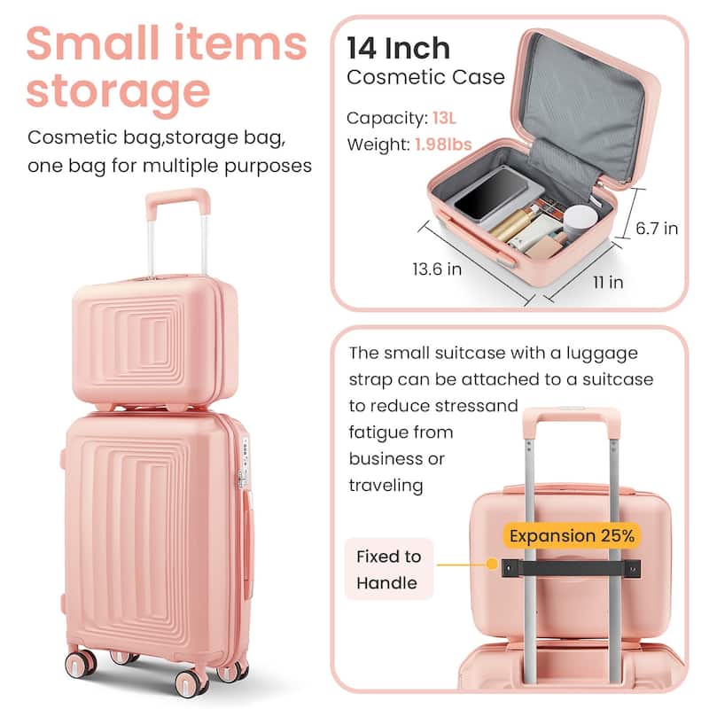 4 Piece Expandable Carry On Luggage Set, Hard Shell Lightweight Suitcase with TSA Lock and Spinner Wheels, for Men Women Travel