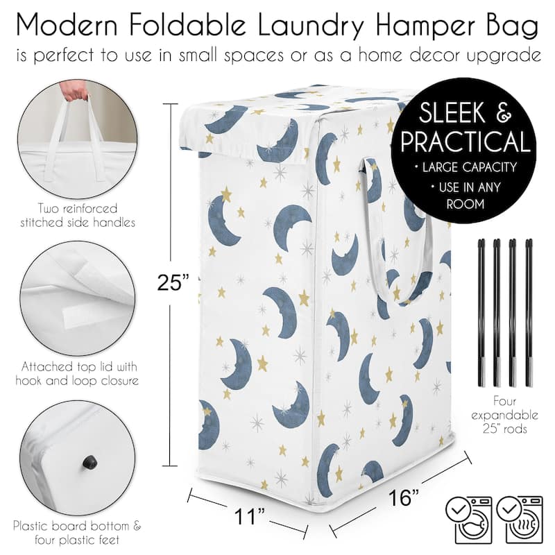 Sweet Jojo Designs Moon & Star Boy, Girl, Unisex/Gender Neutral Foldable Laundry Hamper with Handles - Watercolor, Celestial Sky