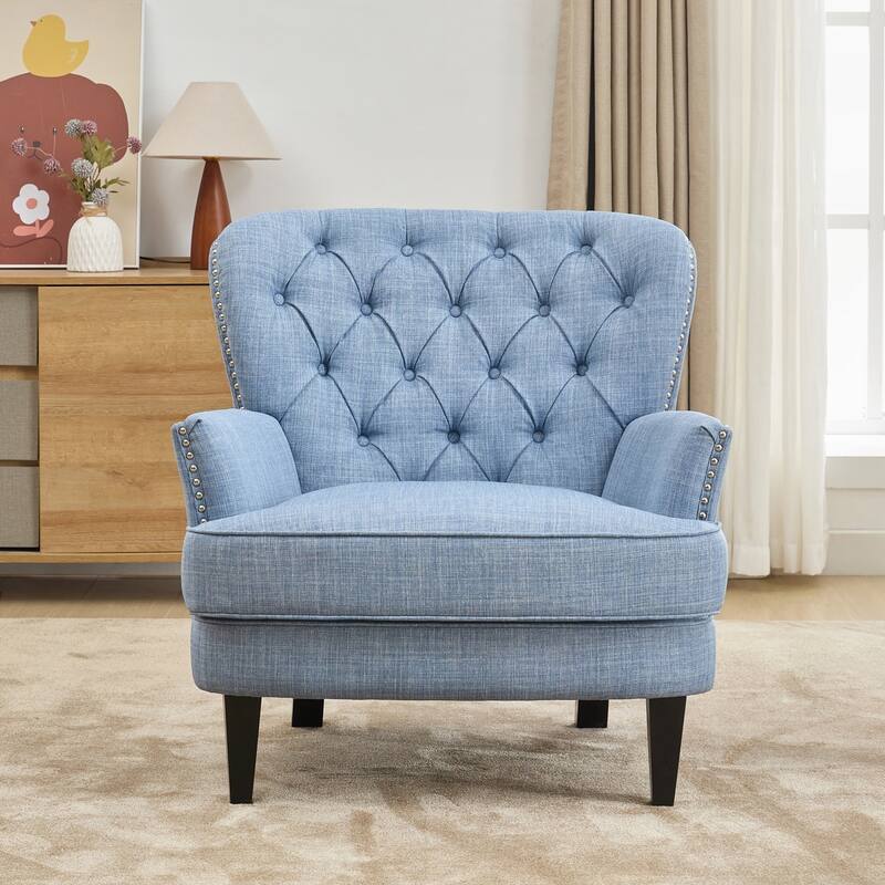 Upholstered Lounge Chair with Nailhead Trim - Light Blue