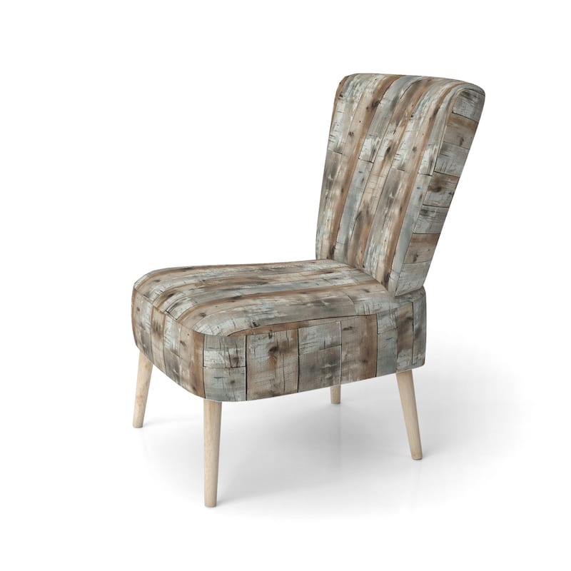 Designart "Rustic Farmhouse Wooden Planks I" Upholstered Abstract Accent Chair - Vintage Side Chair in Multiple Color