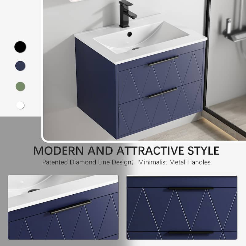 24"/30"/36"/48" Ceramic Vessel Sink Wall Mounted Bathroom Vanity Set