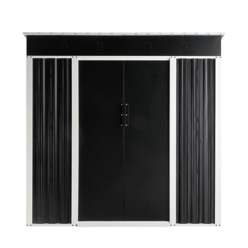 6 x 4 Ft Outdoor Storage Shed Black Galvanized Iron Garden Tool Organizer with Locking Sliding Doors - 75.6" x 49" x 73.2"