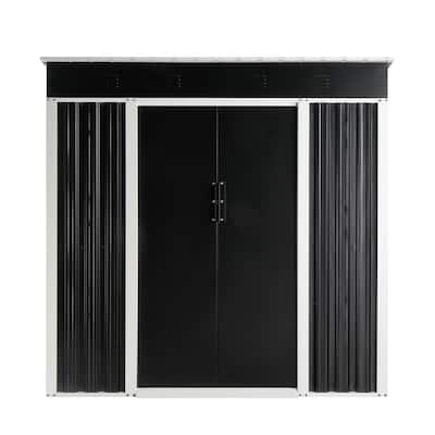 6 x 4 Ft Outdoor Storage Shed Black Galvanized Iron Garden Tool Organizer with Locking Sliding Doors - 75.6" x 49" x 73.2"