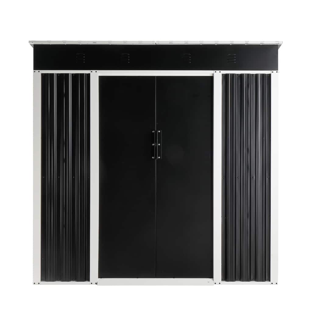 6 x 4 Ft Outdoor Storage Shed Black Galvanized Iron Garden Tool Organizer with Locking Sliding Doors - 75.6" x 49" x 73.2"