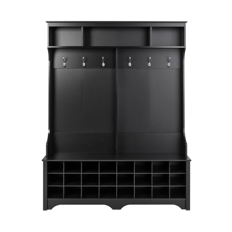 Prepac 60 inch Wide Hall Tree with 24 Shoe Cubbies - 60 in W x 77 in H x 15.5 in D - Black