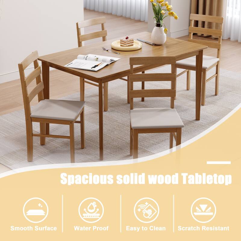 5-Piece Wood Dining Table Set with Upholstered Chairs, Kitchen Table Set with Spacious Tabletop for Dining Room