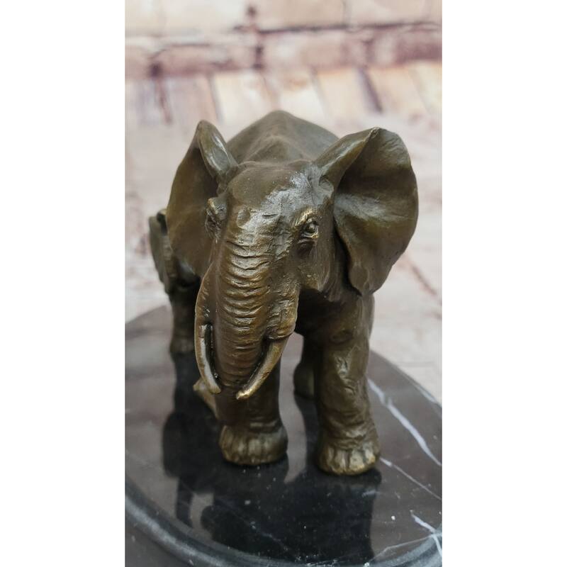 Mother And Child Imitative Elephant Calf Barye Bronze Sculpture On Marble Base