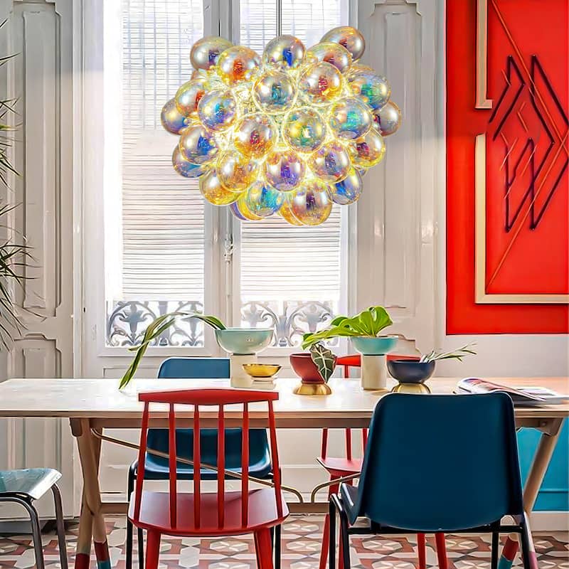 6-Light Glam Sputnik Cluster Glass Globe Bubble Chandelier with Iridescent Accents