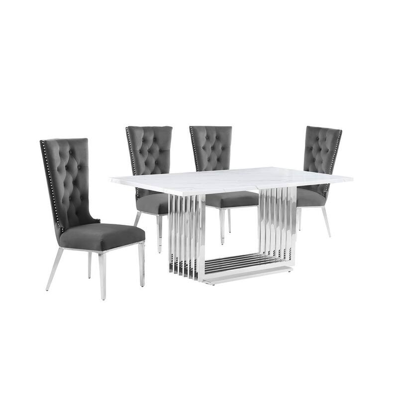 Best Quality Furniture D310/1-SC330-7 Dining Set with 68" White Marble Top