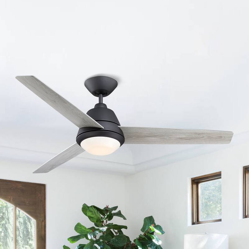 52-inch Matte Black 3-Blade LED Ceiling Fan with Light and Wall Control