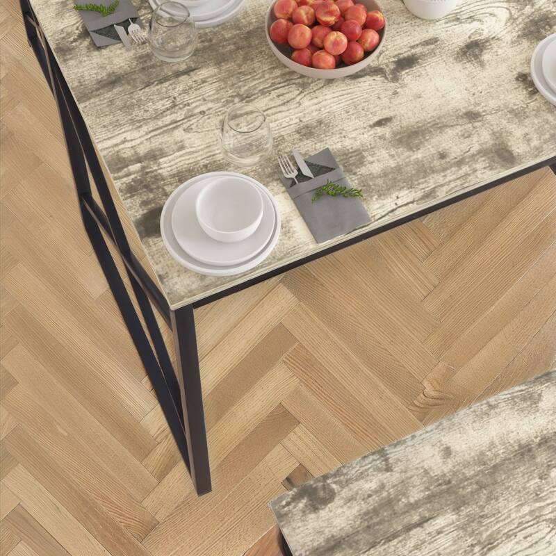 Javlergo Industrial Grey 3-Piece Dining Table Set with 2 Benches X-Frame Design Space Saving Kitchen Table Set for 4 People