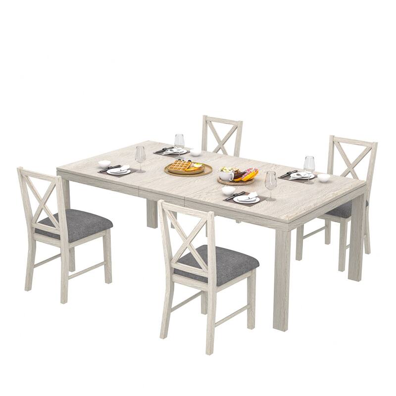 66"-82" Extendable Dining Table Set for 6,Wood Dining Room Table Set,Mid Century Rectangular Kitchen Table with Chairs