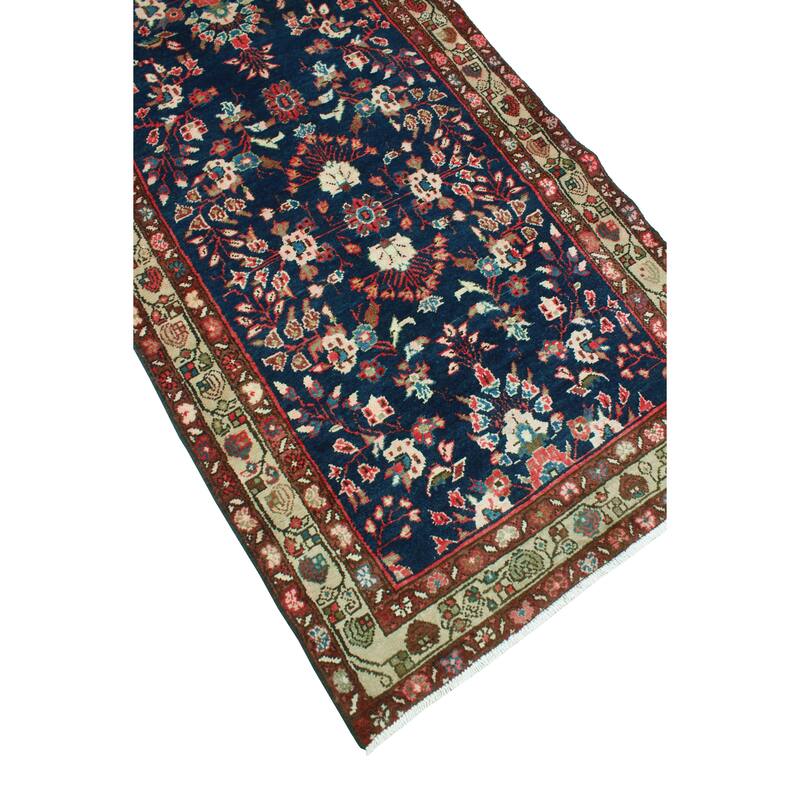 Noori Rug Fine Vintage Distressed Cebrail Navy/Beige Runner - 3'5" x 10'2"