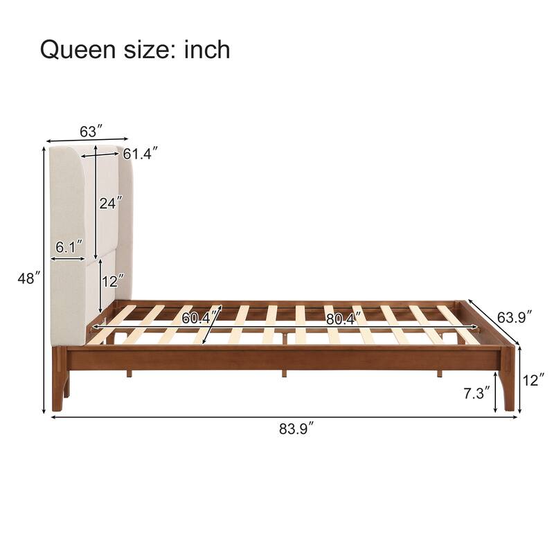 Open Frame Platform Bed with Headboard, Solid Dry Bamboo Bed Frame