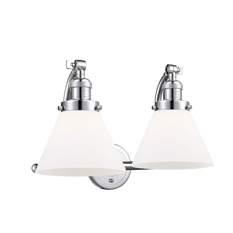 Innovations Lighting Large Cone 2 Light 18" Wide Bathroom Vanity Light - Polished Chrome / Matte White Cased