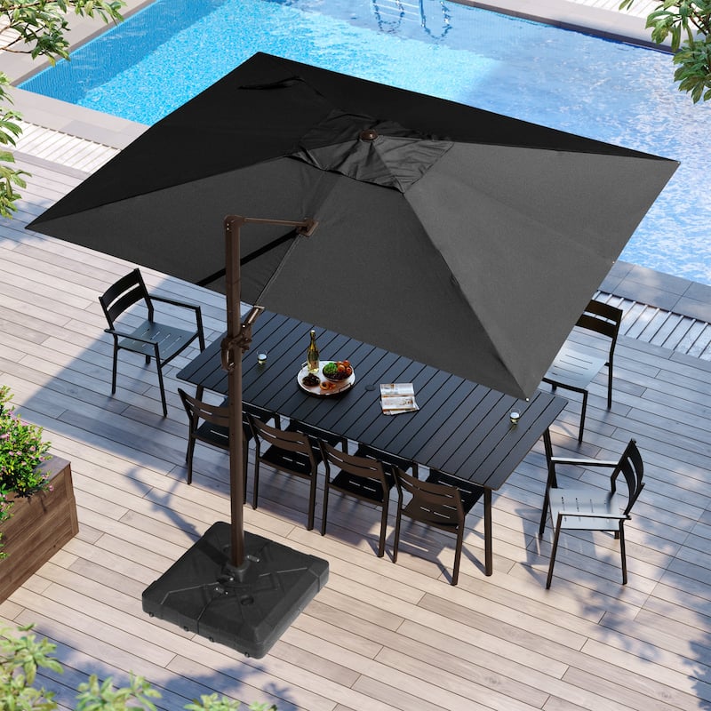 12 x 9 ft Outdoor Shade Parasol Patio Offset Cantilever Umbrella with Weights Base - Black