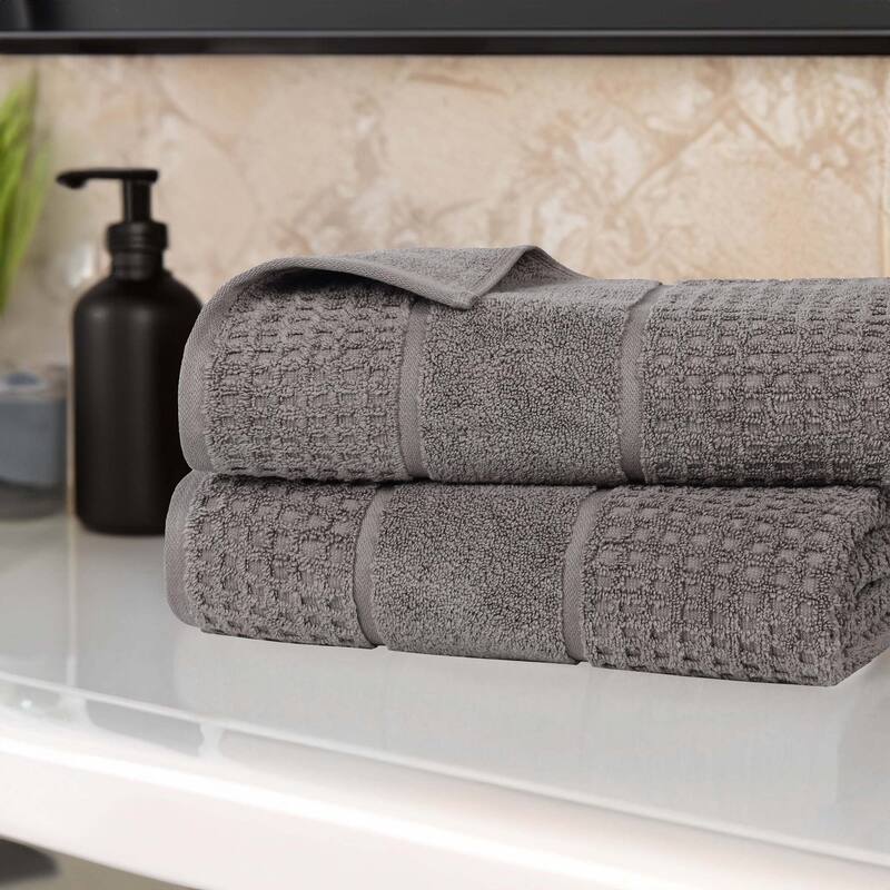 Superior Napa Zero Twist Cotton Soft Waffle Bath Sheet Set of 2 - Charcoal