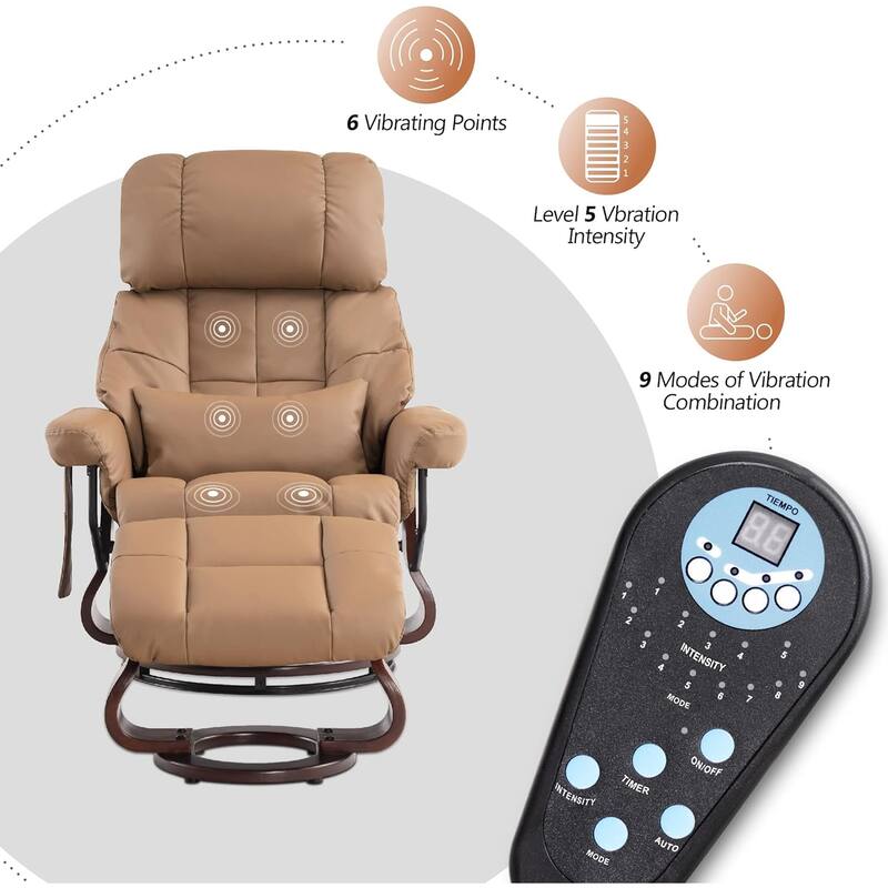 MCombo Set of 2 Recliner Chair with Ottoman Vibration Massag Faux Leather 9068