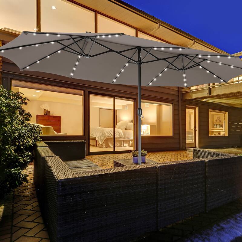 Costway 15Ft Patio Double-Sided Solar LED Market Umbrella Crank Base