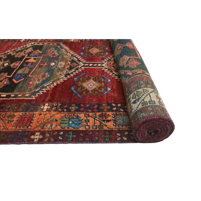 Fine Vintage Distressed Kuliraga Burgundy/Charcoal Runner - 3'5" x 9'3"