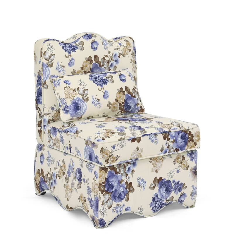 Roomfitters Floral Flannel Accent Chair with Pillow, Armless Upholstered Lounge Chair with Soft Cushion for Living Room