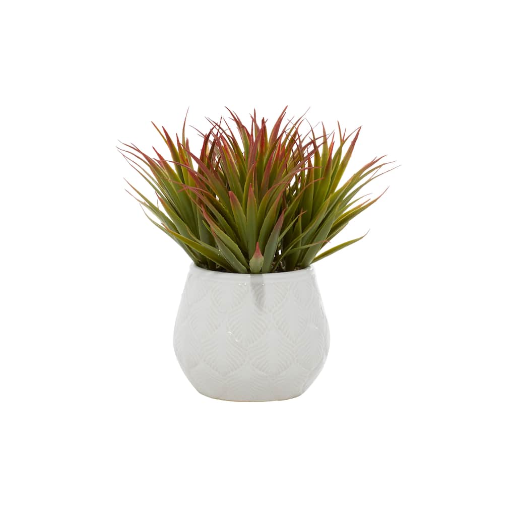 Faux Foliage Striped Stemmed Aloe Artificial Plant with Realistic Leaves and White Ceramic Pot - Green - Roche River Decor