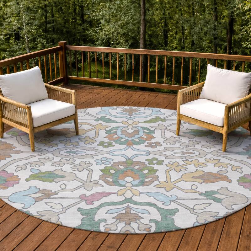 Machine Washable Indoor/ Outdoor Traditional Blanca Chantille Rug - Ivory - 8' x 8'