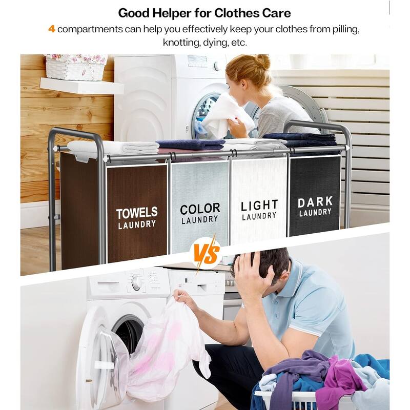 4 Compartment Laundry Hamper with Heavy Duty Rolling Lockable Wheels