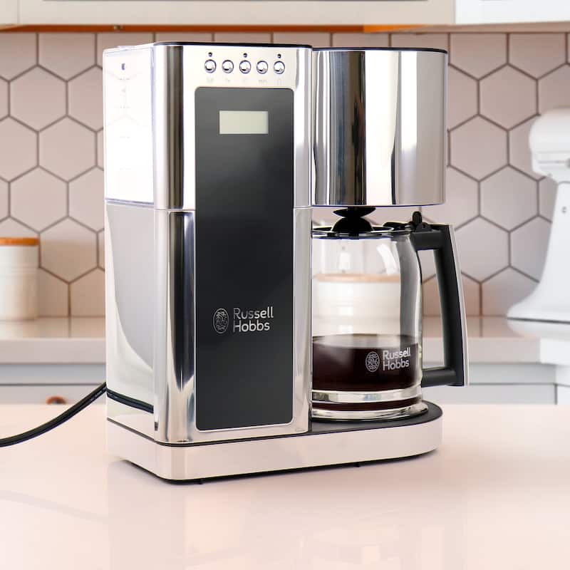 Modern Sleek Chrome Glass Coffeemaker - 8 Cup Brewing Capacity