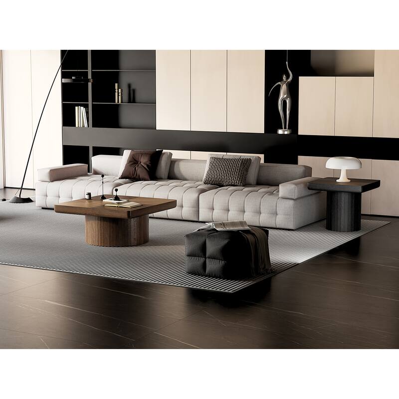 Wood Nesting Coffee Table Set, 2-Piece Coffee Table with Cylindrical Fluted Pedestal, Versatile Nesting Tables for Living Room