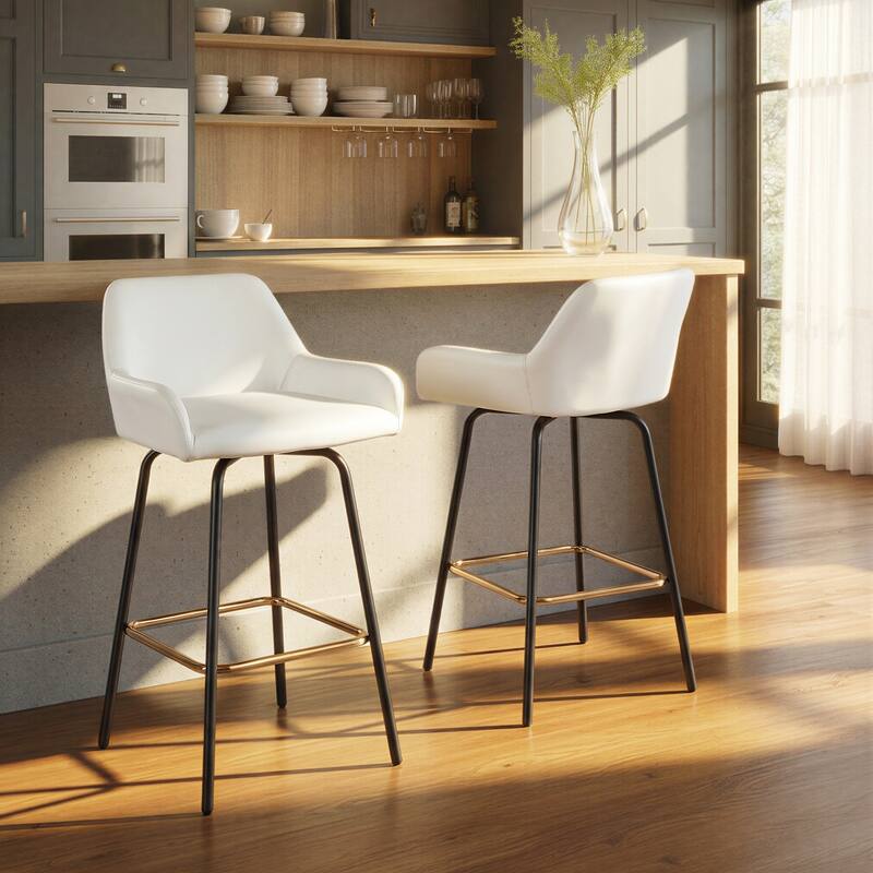 Porch & Den Galotti Fixed Height Counter Stool with Metal Legs & Square Footrest (Set of 2)