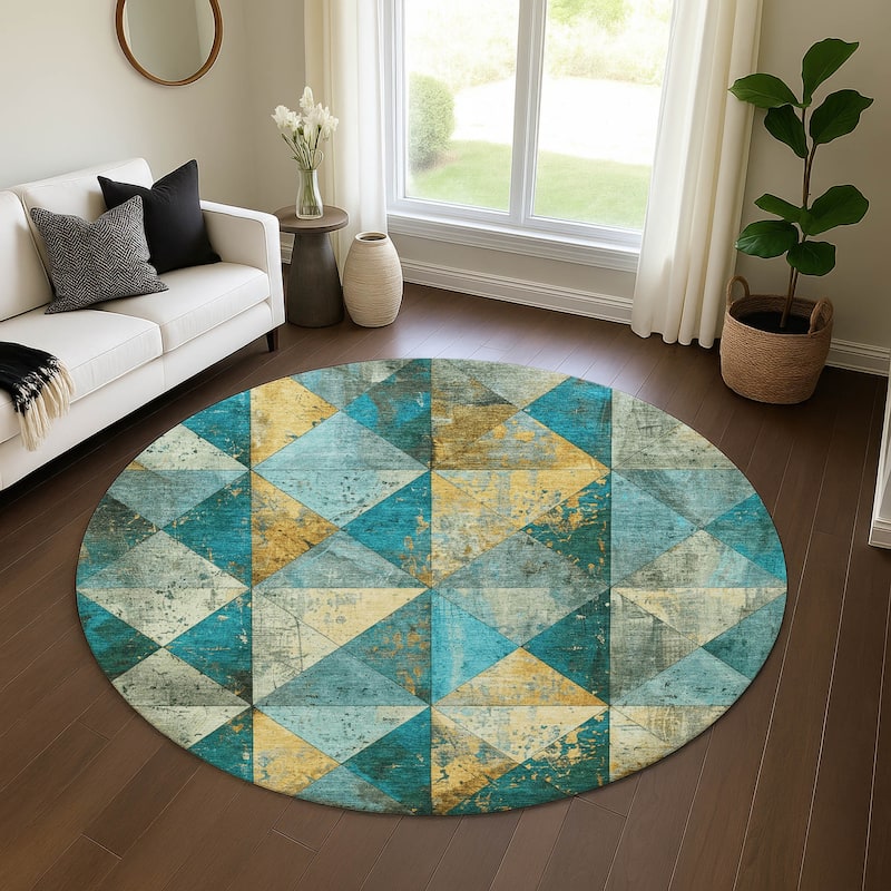 Premium Washable Super Soft Diamond Mosaic Mayfield Rug - Teal - 8' x 8'
