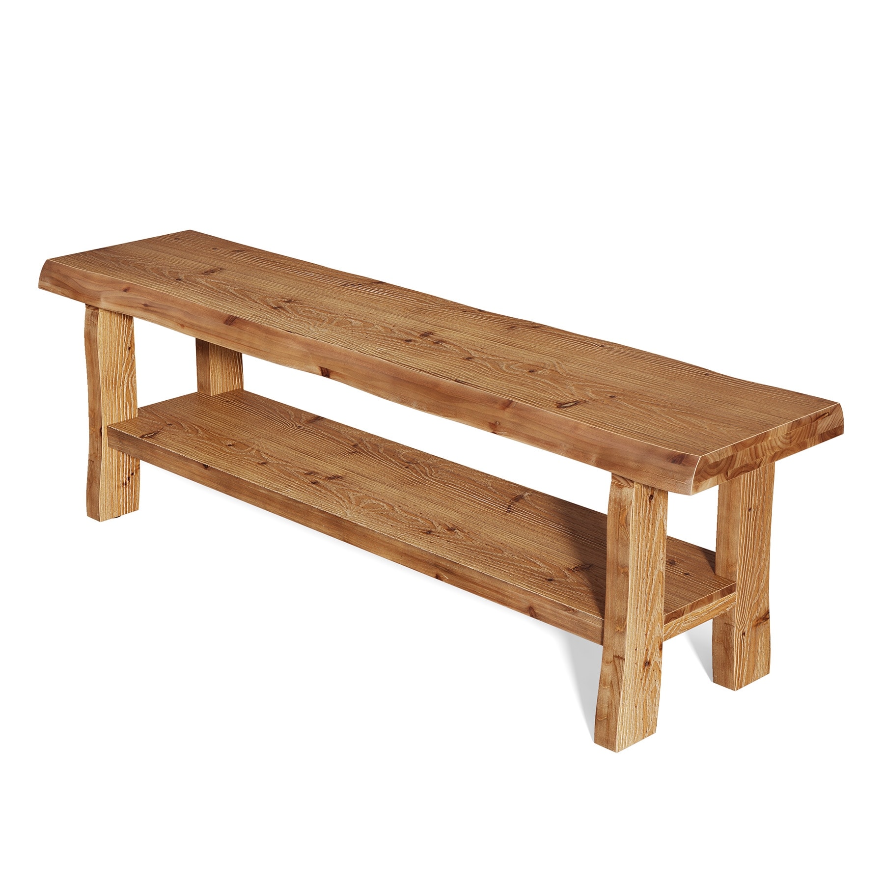 55" Solid Wood Dining Bench with Storage Shelf