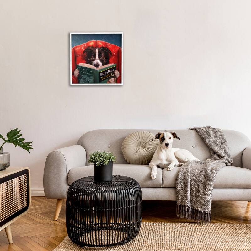 Stupell Herding Sheep Dog Reading for Dummies Funny Painting Framed Giclee Art Design By Lucia Heffernan - Multi-Color