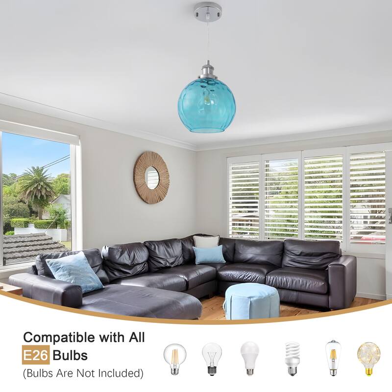 1-Light Metal Hanging Pendant Light with Glass Shade for Kitchen Island