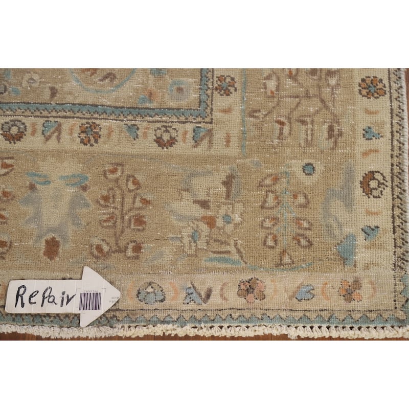 Vintage Geometric Distressed Tabriz Persian Rug Handmade Wool Carpet - 6'3" x 9'9"