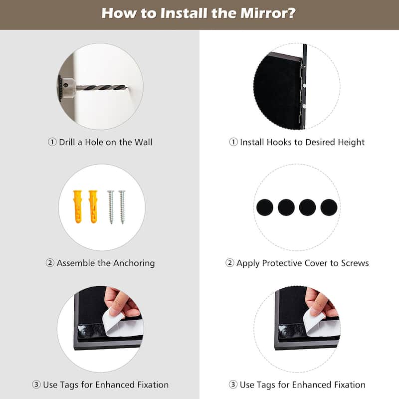 Costway Door Wall Mounted Mirror Full Length Hanging Mirror Bedroom - See Details